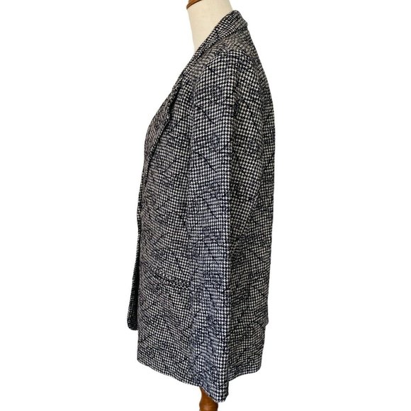 Vintage Women’s Size M/L Pure Wool Houndstooth Floral Boyfriend Blazer Jacket - Picture 2 of 12